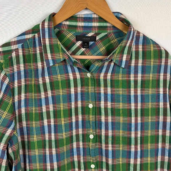 J Crew Women Long Sleeve Button Front Cotton Shirt Sz 14 Preppy Classic Office - Picture 2 of 9